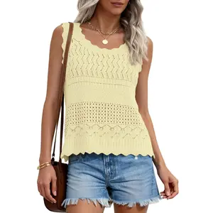 PrettyGarden  Crochet Tank Tops For Women Summer Spring Boho Sleeveless Cute Knit Sweater Vest Trendy Beach Vacation Clothes