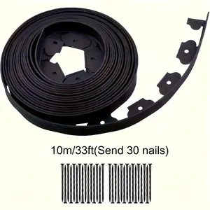 No-Dig Landscape Edging Kit 10m/33ft with 30 Anchoring Nails, Flexible Plastic Garden Border for Lawn Flower Bed Pathway