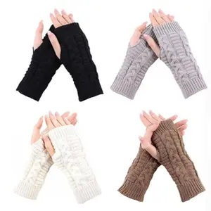 Women's Knitted Fingerless Gloves Set of 4, Winter Thumb Hole Wrist Warmers, Men's Crochet Arm Warmer Gloves, Cold Weather Hand Protection