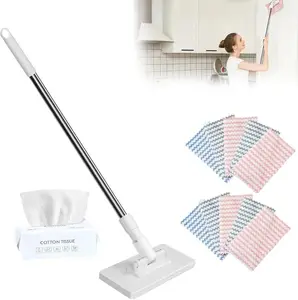 Zero Touch Mini Flat Mop with 37.4in Long Handle -360° Flat Mop Gap Dust Cleaner for Floor Tile Bathroom & Kitchen - 1 Mop + 10 Cleaning Pads Random Colors - Ideal for Home Cleaning Versatile Use Disposable Set