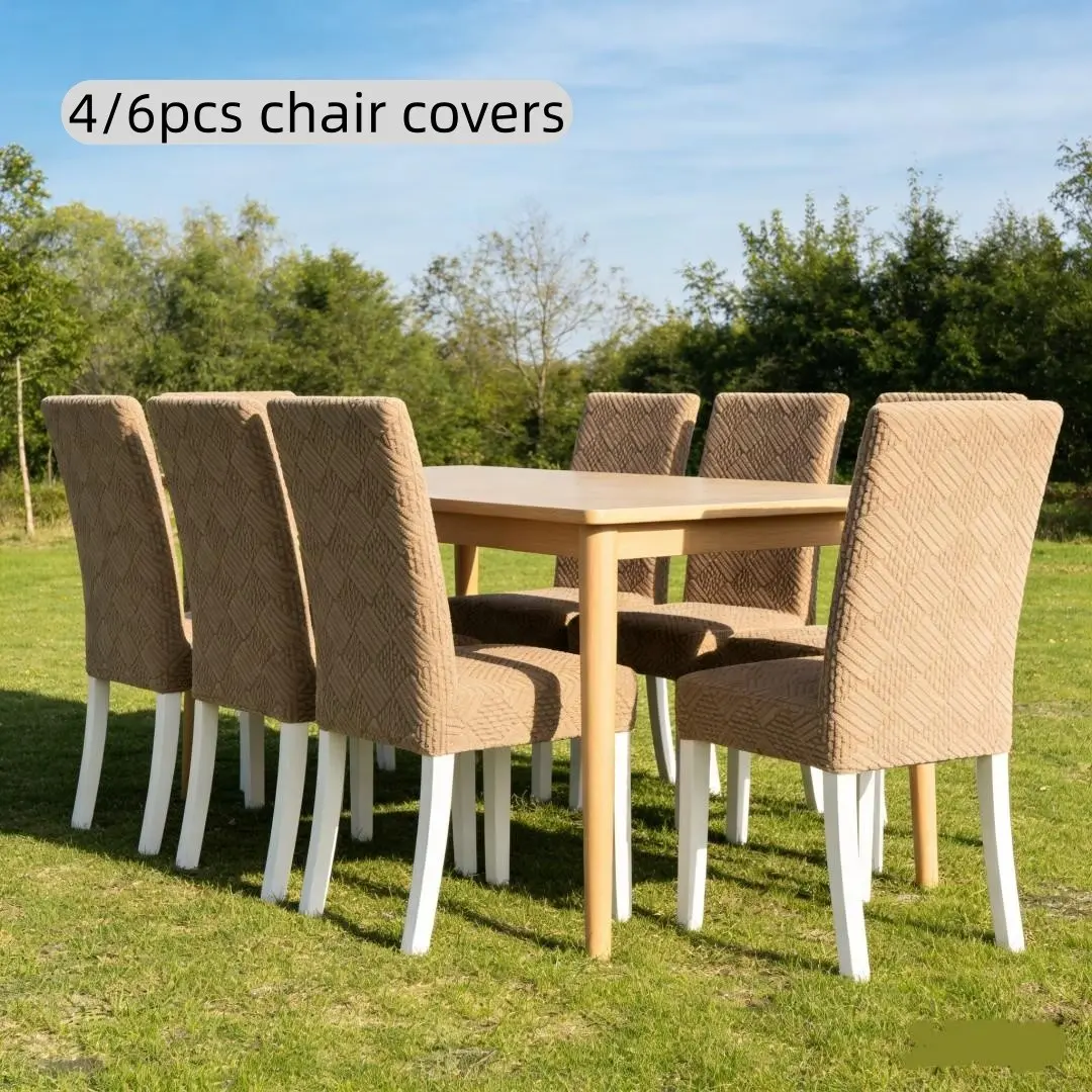 4/6pcs Stretch Fiber Jacquard Chair Covers, Washable Slipcovers, Elastic Sliding Bands, Pet-Friendly, Removable, Home and Outdoor Decor