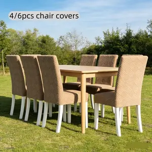 4/6pcs Stretch Fiber Jacquard Chair Covers, Stretch Chair Slipcovers, Elastic Sliding Bands, Pet-Friendly, Removable, Home & Outdoor Decor