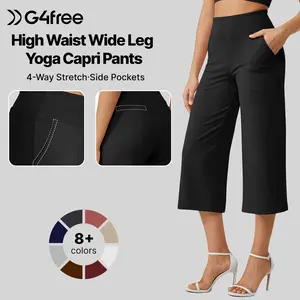 G4Free Capri Pants for Women Wide Leg Yoga Dress Cropped Pants Capri Leggings with Pockets for Casual Summer