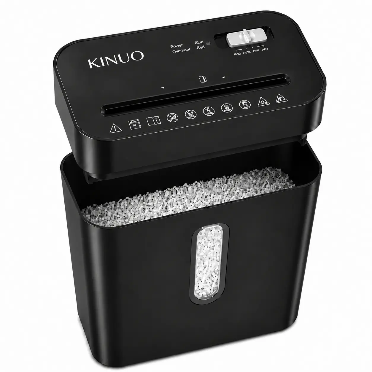 KINUO P-4 Secure Cross Cut Paper Shredder - 6-Sheet Capacity, Home & Office Use, Shreds Docs & Credit Cards, Anti-Jam System, Auto Stop, Black Plastic Body (Computers & Office Equipment)