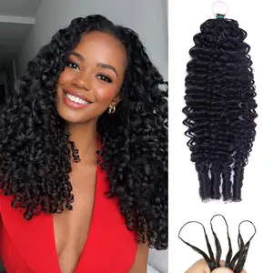 Burmese Curly Feather Crochet Human Hair 22 Inch 50G Burmese Curly Knotless Pre‑Separated Invisible Crochet Bundles Lightweight Reusable Hair Extensions for Women Natural Black