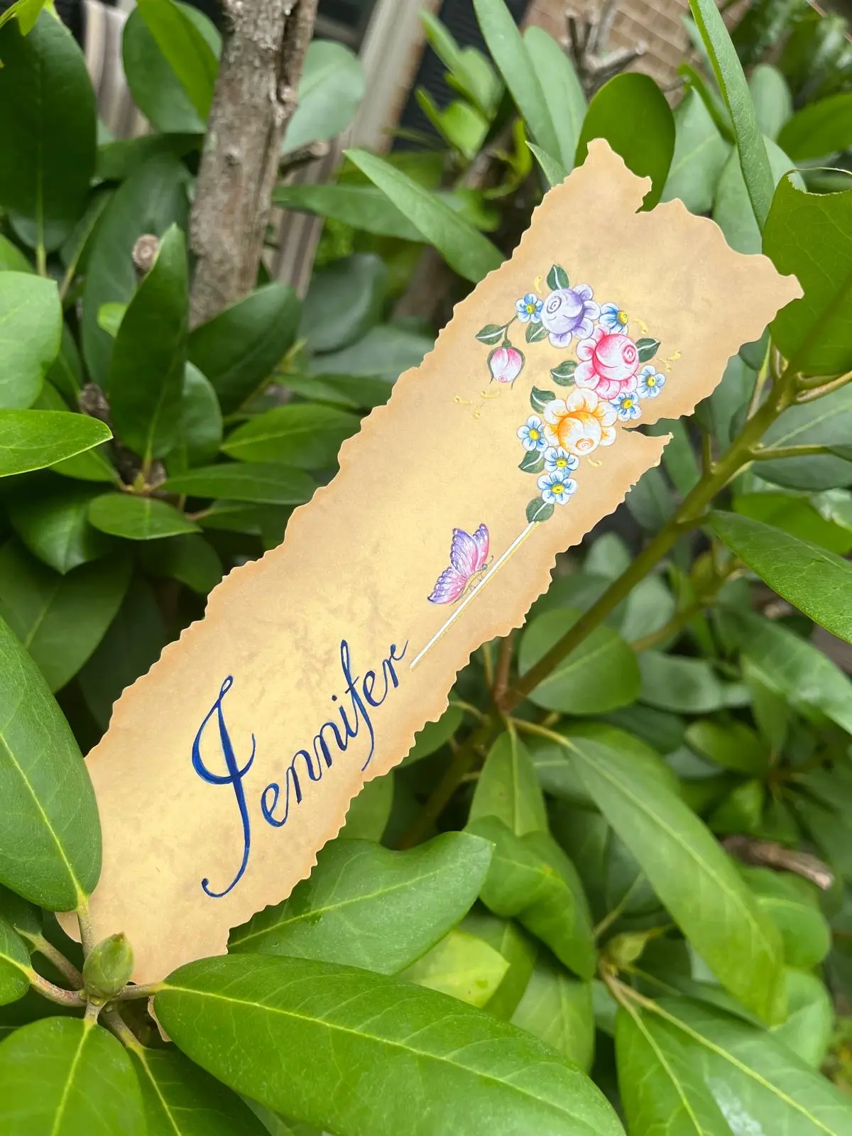 Personalized Hand-Painted Name Bookmark – Floral Watercolor Calligraphy, Vintage Style Stocking Stuffer (6.3 in x 1.97 in)