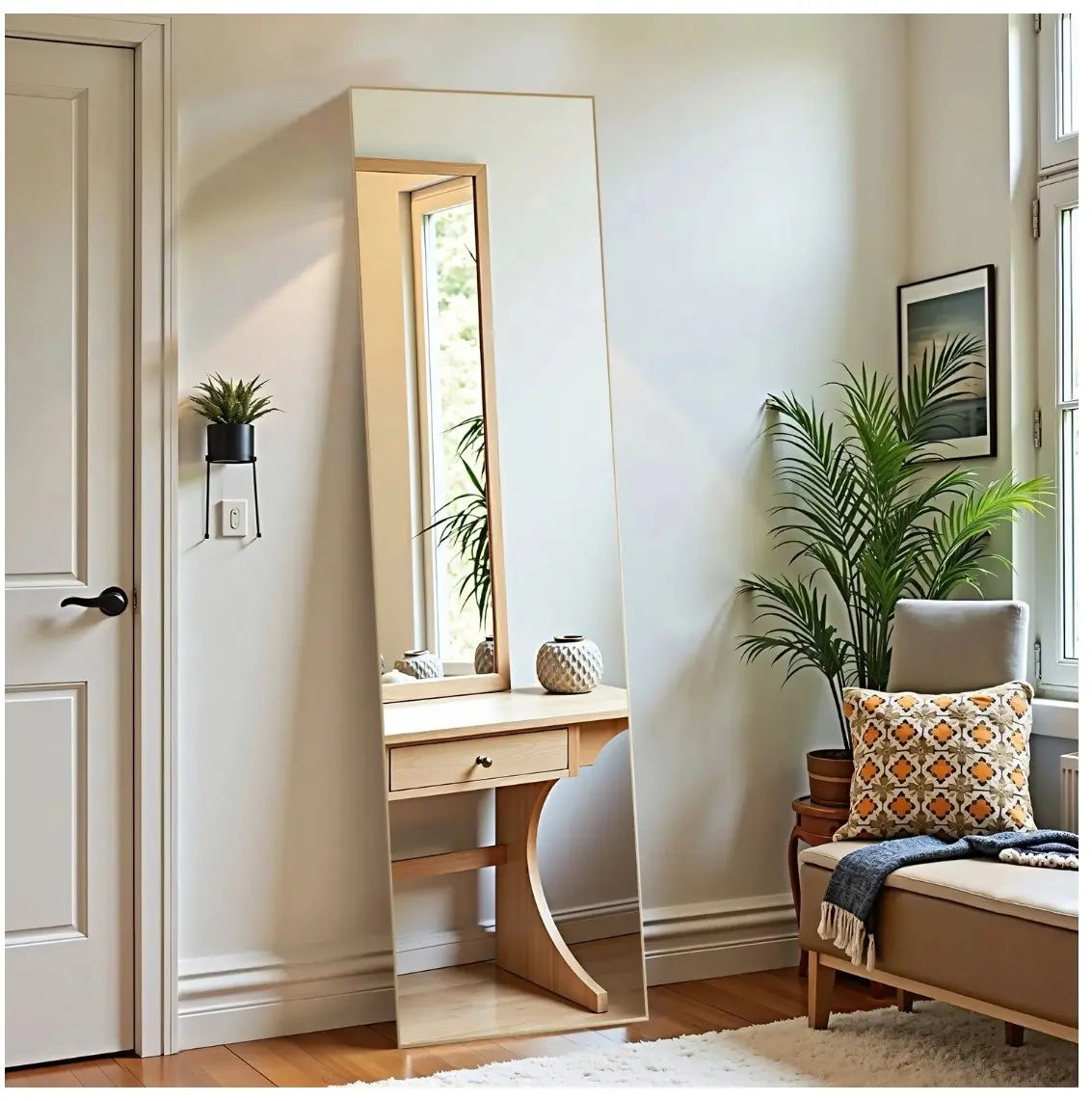 59"x16" Full Length Mirror Standing Rectangle Floor Mirrors Body Dressing Wall-Mounted Mirror, Gold Aluminium Decor