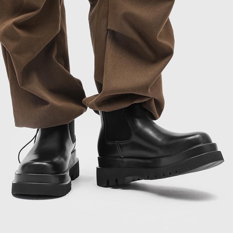 Men's Platform Chelsea Boots Black Height Increase Cleanfit Casual Business
