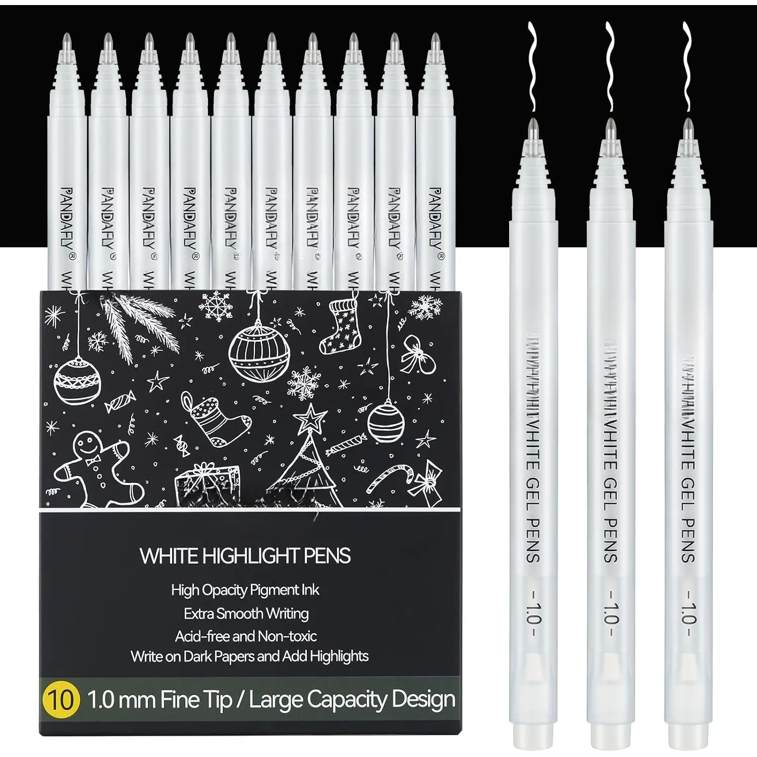 White Gel Pens, 10 Pack, 1 mm Extra Fine Point Gel Ink Pens Opaque White Archival Ink Pens for Black Paper Drawing, Card Making, White Gel Pen for Art, White Pen for Artists Drawing