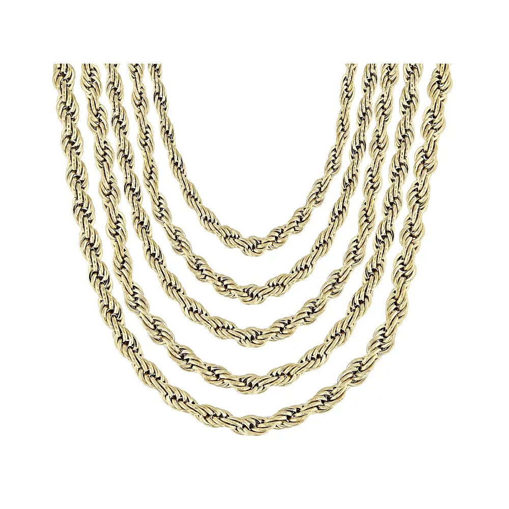 JTV Gold Tone Stainless Steel 3mm Rope 18-22" Necklace Set of 5