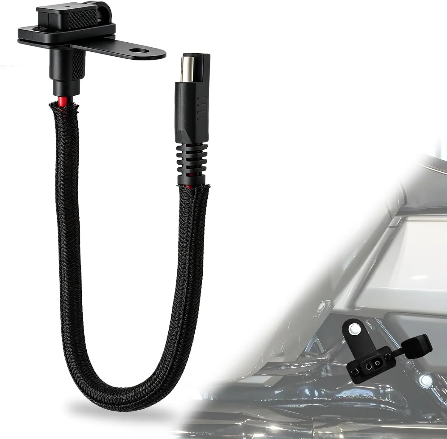 Motorcycle Battery Charger with Bracket for Harley Street Glide FLHX Road Glide FLTRX ST 2024-2026, SAE Charging Port Mount with Cable Holder & Housing for Harley Motorcycle Accessory