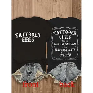 Graphic Tee With Tattooed Sarcasm And Inappropriate Thoughts Design Made In USA For Women For Men [Block Core Threads 180G/230G 100% cotton short-sleeve/hoodie, soft and comfortable]