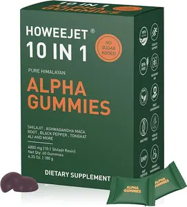 10-in-1 Alpha Shiraji Gummies 4000mg | Boosts Energy, Endurance, and Focus | Sugar-Free | Tongkat Ali, Maca Root, Fulvic Acid, Ginger, 85+ Trace Minerals, Non-GMO, Sugar-Free Vegan | Energy & Vitality | 60 Gummies