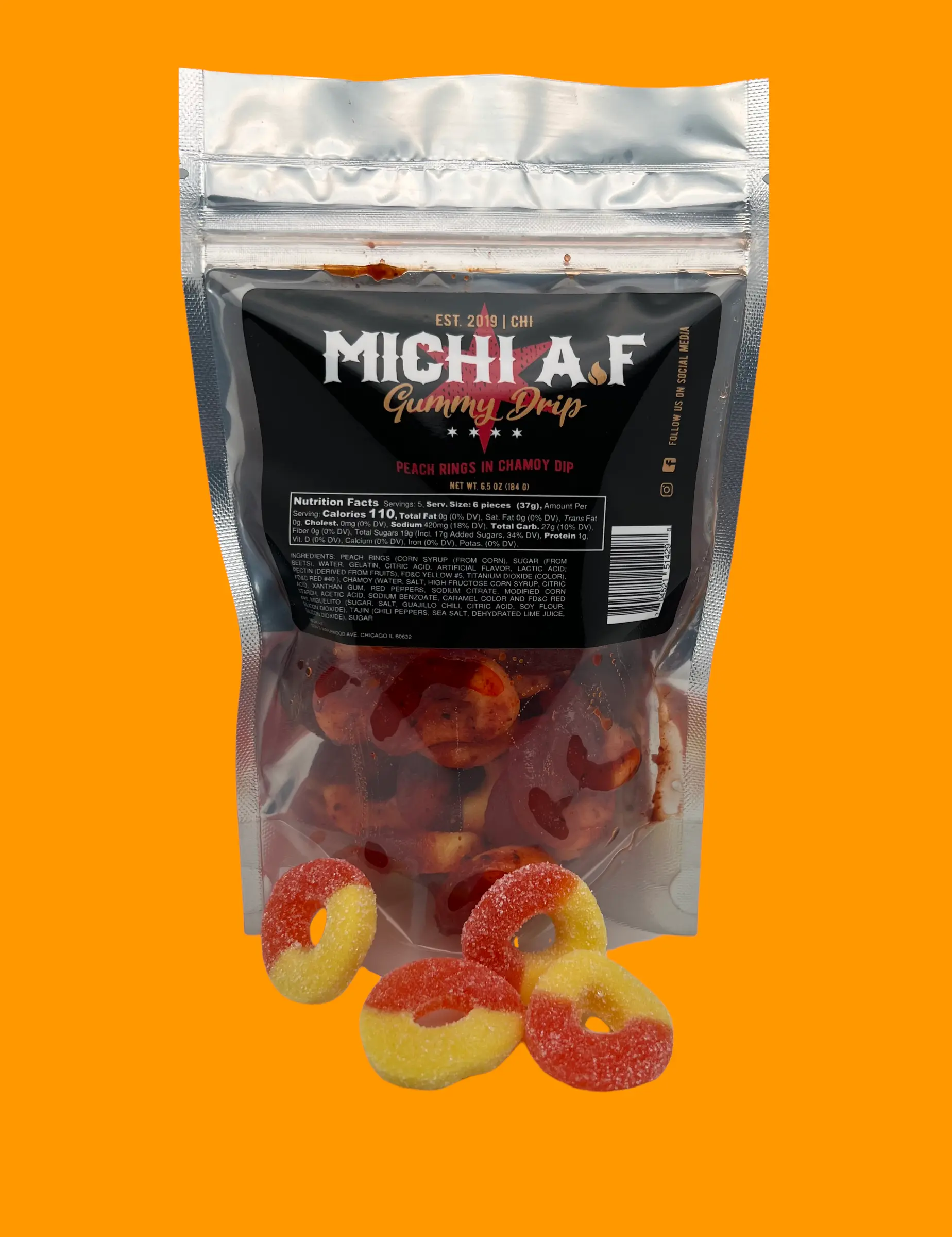 Michi A.F Chamoy Peach Gummy Candy - All Ages, Snack,Mexican candy