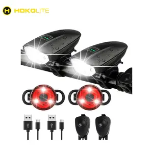 Hokolite 1400 Lumens Rechargeable Bike Light with Tail Light, Bike Horn & 3 Light Modes, Quick-Release Mount, Black Finish, Durable Design