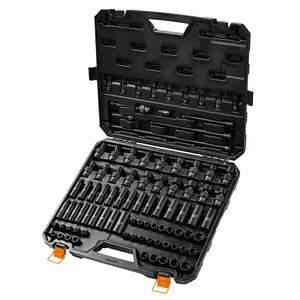 VEVOR 3/8" Drive Impact Socket Set, SAE 1/4"-3/4" and Metric 6-19mm 90 Piece Socket Set, 6 Point Cr-Mo Alloy Steel for Auto Repair, Includes Extension Bars Universal Joint Adapter Lock Storage Case