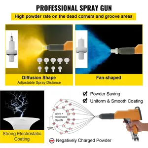 VEVOR 40W 50L Electrostatic Powder Coating Machine with Spraying Gun Paint 550g WX-101 Powder Coating System (40W 50L)