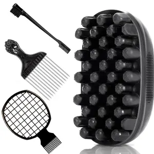 Upgraded Silicone Freeform Twists Set, 4-in-1 Grooming Kit for Black Men with Metal Fist Pick & Hair Edge Brush, Afro Hair Styling Tools