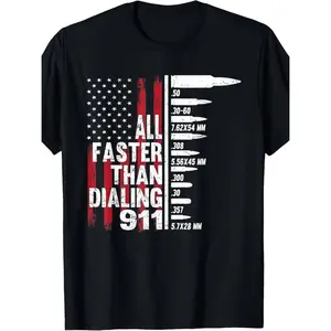 men gifts  All Faster Than Dialing 911 American Flag Gun Lover For Men T-Shirt