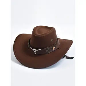 Western Cowboy Hat For Women Men Cow Head Decorate Fedoras Jazz Hat Street Cowboy Hat Cowgirl Hat Halloween