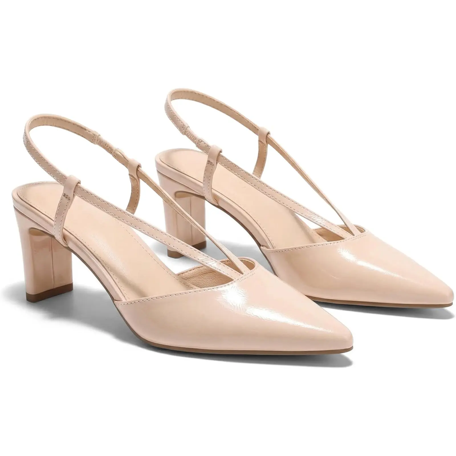 Coutgo Black Heels for Women, Fashionable Slingback Dress Sandals with a Low Chunky Heel for Party Wear, Fashionable Slingback Sandals, Rubber, Shoes, Comfortable Heels