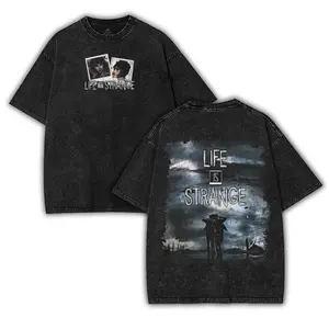 Life is Strange acid wash 2 Sided cotton t-shirt unisex trendy game graphic t-shirts Menswear Streetwear 90s retro black Soft graphic tees