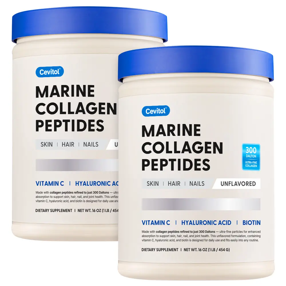 Marine Collagen Peptides 2 Pack - Hydrolyzed Ultra-fine Collagen Powder for Women & Men, Hyaluronic Acid, Biotin, Vitamin C, for Skin,     Hair, Nails, Joints, Non-GMO, Unflavored, Easily Dissolved, 16oz