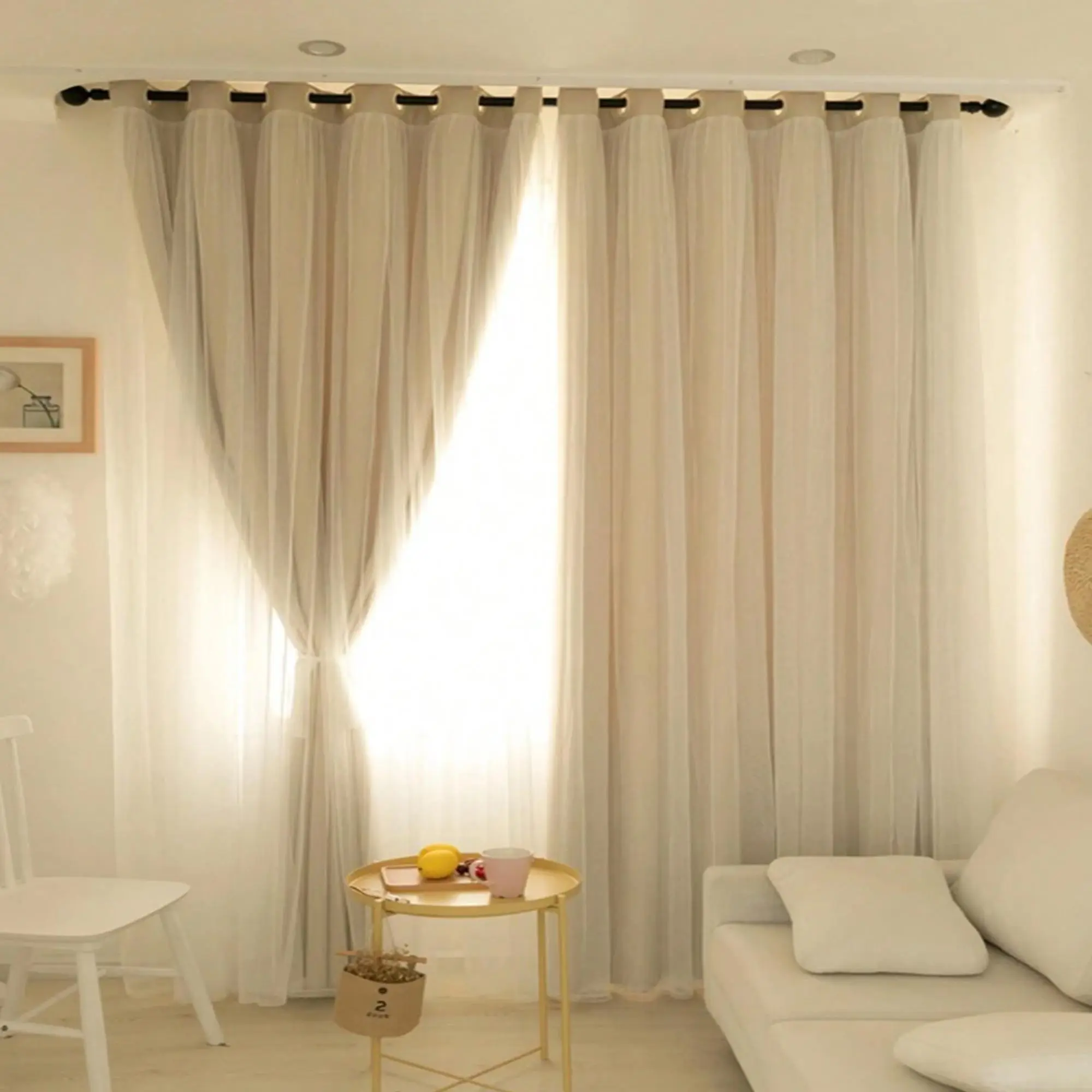 Solid Color Curtain, 1 Count Modern Simple Double Layer Curtain, Home Decorative Curtain for Living Room Bedroom Study Room, Home Decoration Curtain, Window Curtain