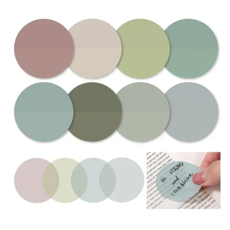 Transparent Sticky Notes, Sticky Notes Set, 8 Colors Morandi Cute Round Transparent Labels, Self-Adhesive Semi-Transparent Page Markers, Bible Diary Accessories, Book Accessories, Decoration Sticker, High Adhesive Stickers, Clear Stickers