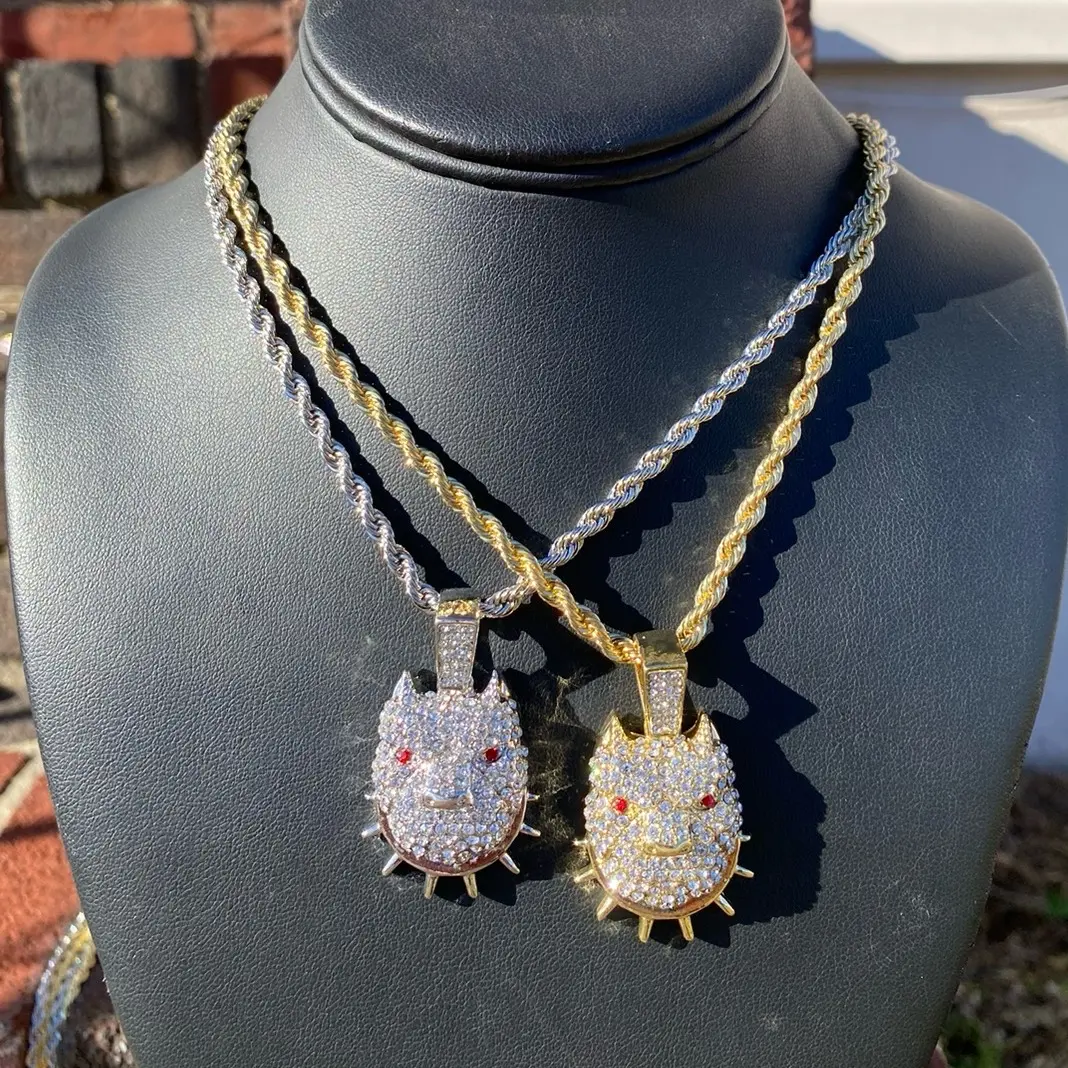 Iced Bling Out Bull Dog Pendant 24” Twisted Rope Chain