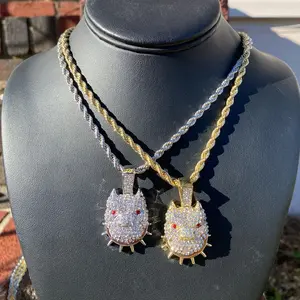 Iced Bling Out Bull Dog Pendant 24” Twisted Rope Chain