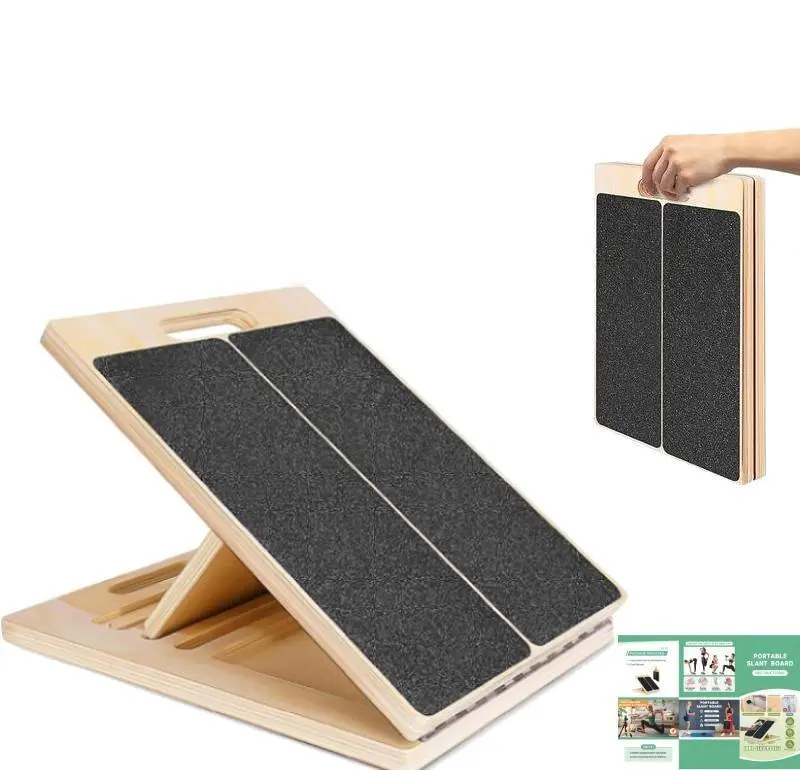 【summerwins】Portable Wooden Slant Board for Calf Stretching Squats Calf Stretcher Pilates Physical Therapy Equipment Adjustable Incline Board for Knees Ankle Heel Feet Leg