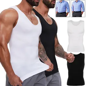 Menswear Body Shaper Shirt Tummy Control Stretchy Shapewear Compression Tank Tops Underwear Breathable Sports Athletic Smooth Undershirt Gym Vest Polyester Black Spandex Bestie Fabric Workout
