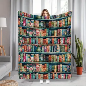 A Creatively Designed Bookshelf with a Colorful Pattern Soft Funny Throw Blanket Cozy Lightweight Plush Portable Cover Blanket For Sofa,Warm Gift For Birthday,Christmas,Multiple Blankets
