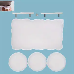 3Pcs/Set Resin Tray Mold Silicone & Coaster Molds for DIY Crafts,Epoxy Resin Casting Molds for Making Faux Agate Tray Serving Board,Home Decorations Tableware