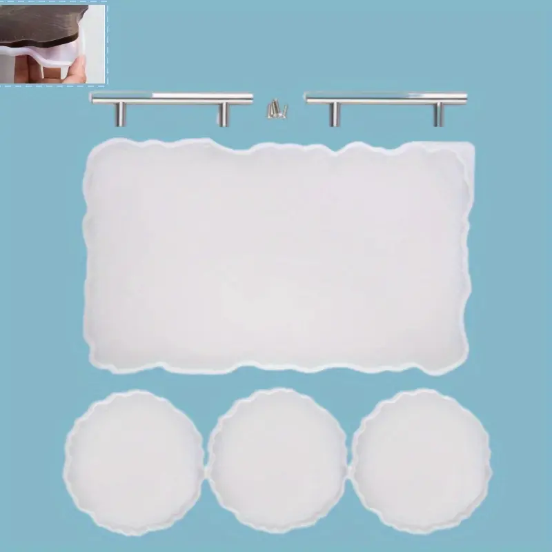 3Pcs/Set Resin Tray Mold Silicone & Coaster Molds for DIY Crafts,Epoxy Resin Casting Molds for Making Faux Agate Tray Serving Board,Home Decorations Tableware