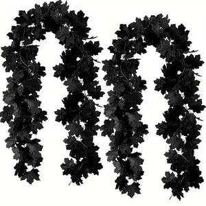 2 Pack Artificial Maple Leaf Wreaths, 68.89 Inch Plastic Vine Decorations, Perfect for Halloween, Wedding & Thanksgiving Displays, Patio Decoration, Party Decoration