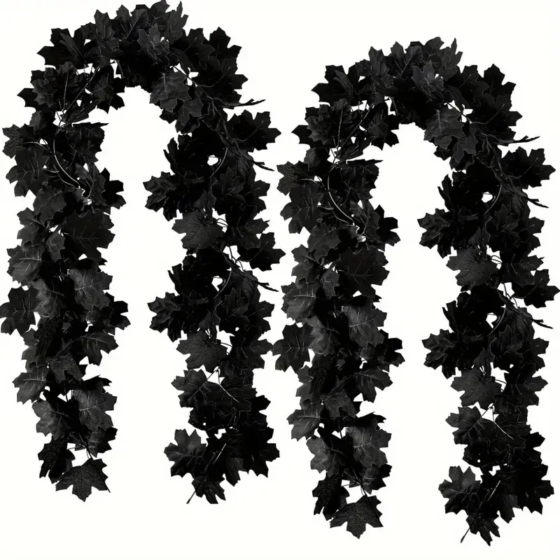 2 Pack Artificial Maple Leaf Wreaths, 68.89 Inch Plastic Vine Decorations, Perfect for Halloween, Wedding & Thanksgiving Displays, Patio Decoration, Party Decoration