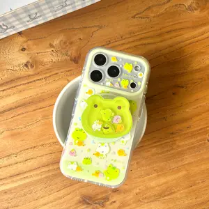 Magnetic Cute Tomorrow Frog Protective Phone Case with Stand, Compatible with iPhone 17 Pro Max, 16 Pro Max, 15 Pro Max, 14 Pro, 13 Pro, Fashionable Women's Case