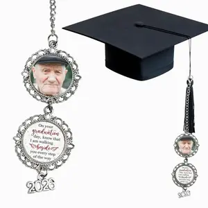 Custom Graduation Tassel Photo Charm with Angel Wings, Personalized Message Memorial Graduation Gift for Her, Class of 2026