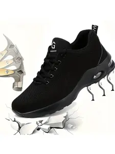 Men's Lightweight Air Cushion Anti-smashing Anti-puncture Work Shoes, Lace Up Low Top Safety Shoes, Breathable Comfortable Non-slip Shoes for Work