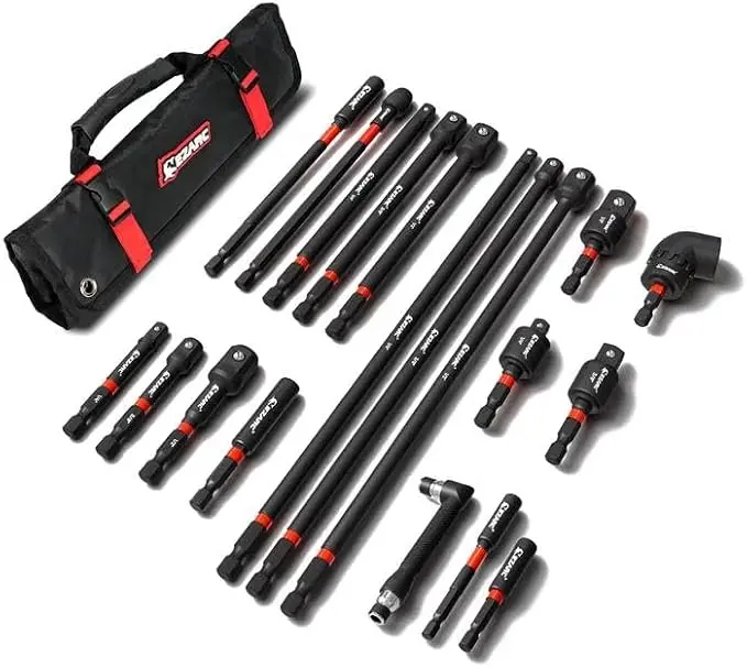 EZARC 19PCS Impact Socket Adapter Set, Includes Extension Socket Adapters, Magnetic Bit Holders, Swivel Socket Adapters, Extendable Bit Holder & 105° Angle Adapter for Automotive Repair