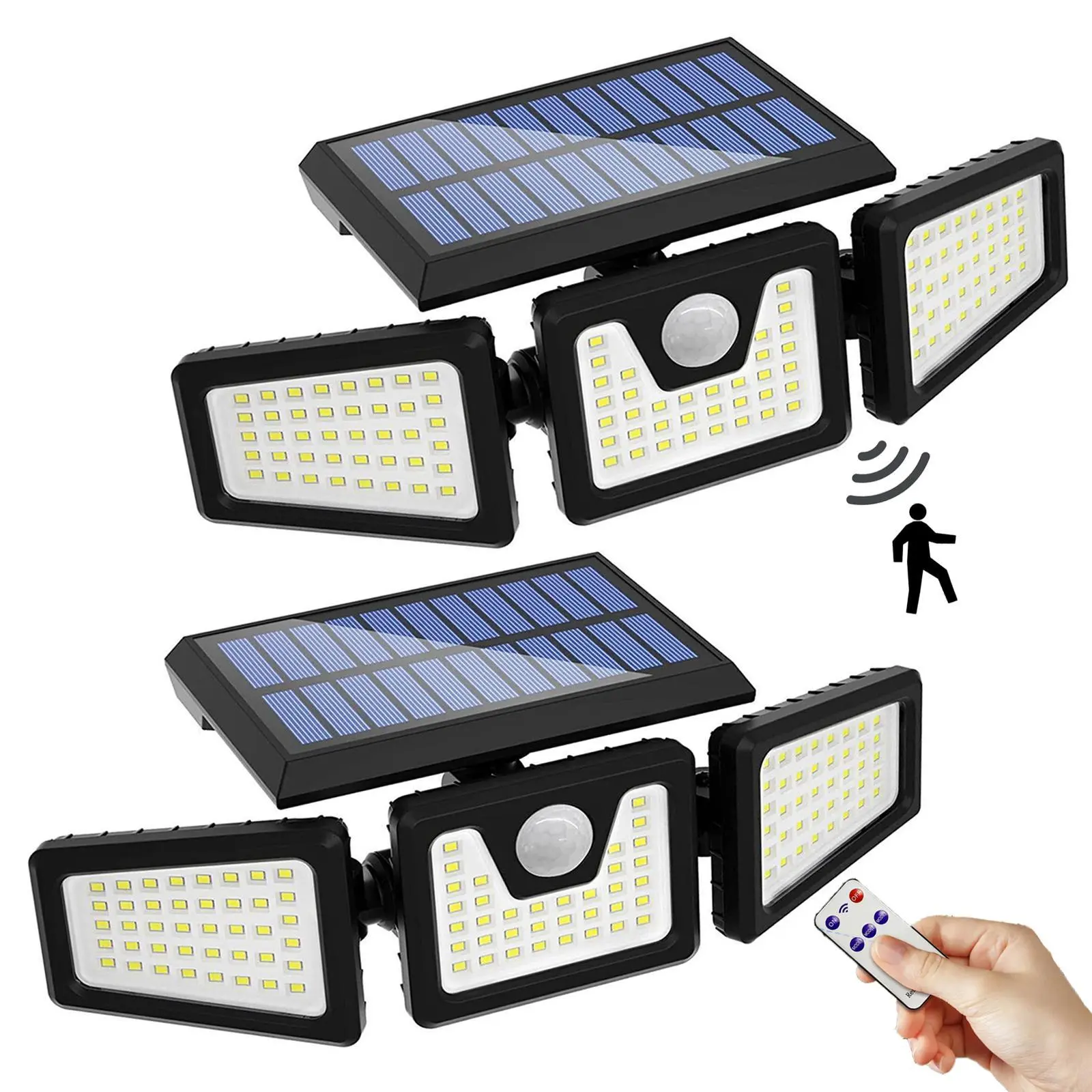 2-Pack Eco-Friendly Outdoor Solar Flood Lights - Multiple Automatic Sensor IP65 Waterproof Water Resistant Wall Lights with 3 Adjustable Heads, 180° Wide Lighting Angle for Patio, Garage