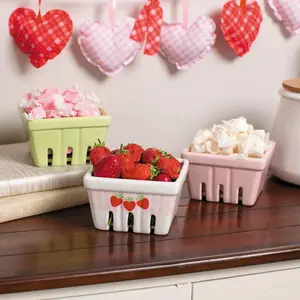 Love in Bloom Nested Ceramic Berry Basket Set – 5" x 3 3/4", 3 Pcs