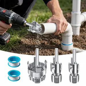 3 PCS Internal & External Pipe Threading Work Tools Set, 1/2''-3/4''-1'' PVC Plastic Pipe Threader Kit, with 2 PCS Raw Material Tape, Drill-Compatible Tool for Plumbing Projects, Home Repairs