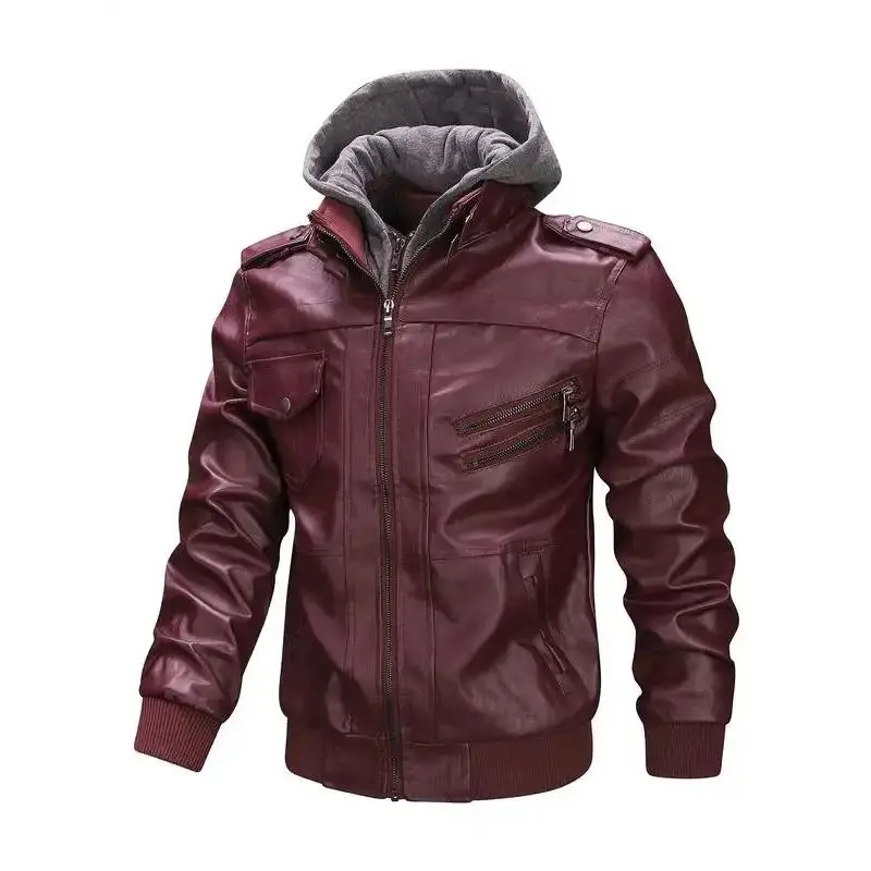 Men's High-Quality PU Leather Jacket, Detachable Hooded Design, Windproof Waterproof Durable Fabric, Perfect Gift Idea Coats