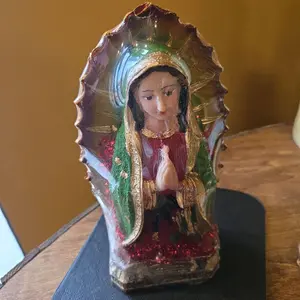 Sto. Toribio Romo - Handcrafted Religious Figurine with Gold Accents and Red Base