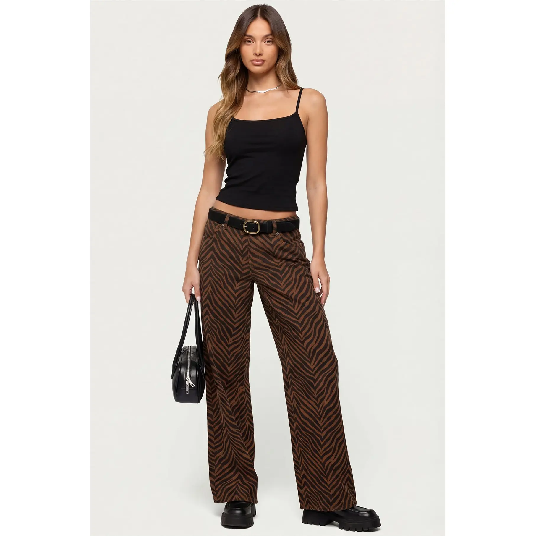 Zebra Print Low Rise Baggy Jeans