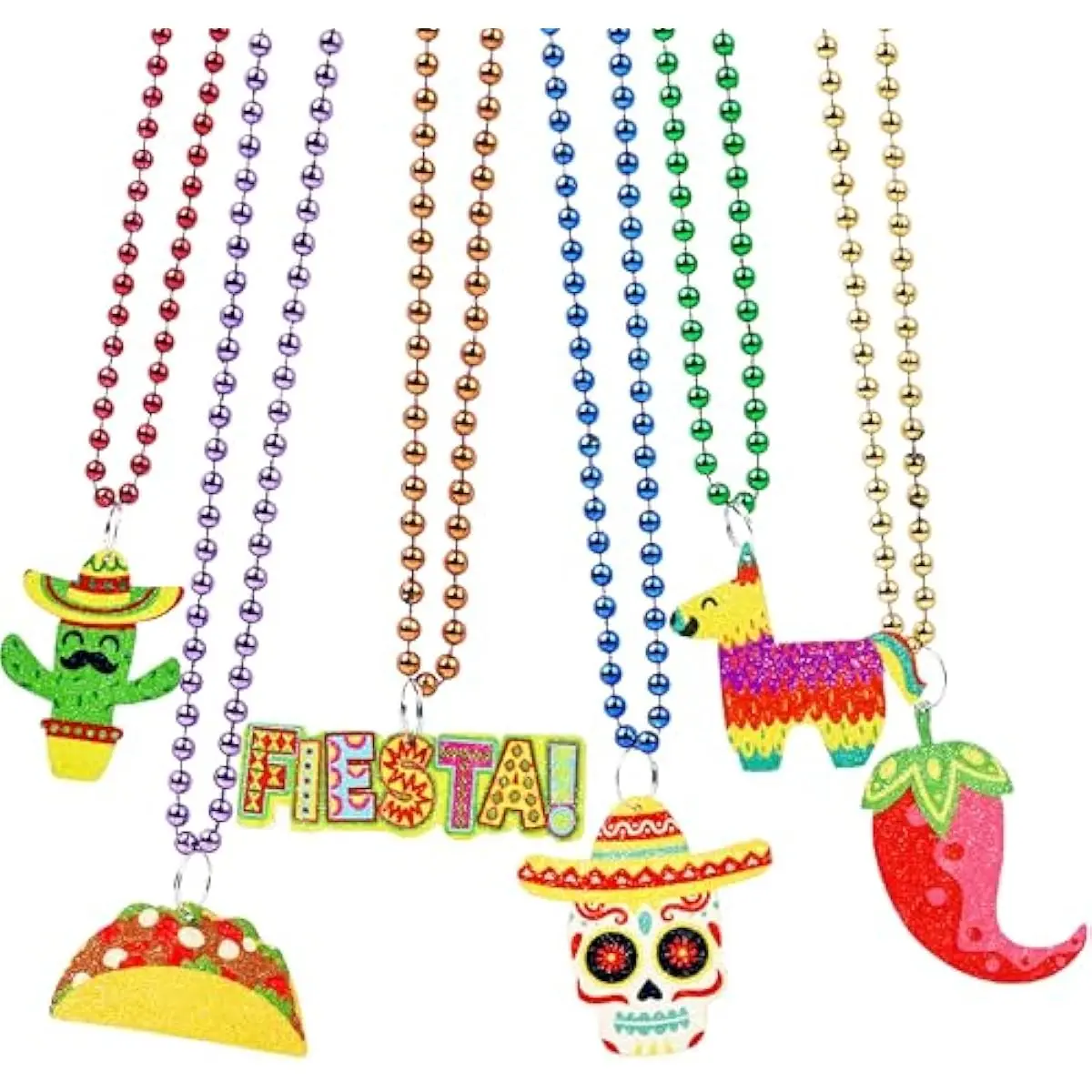 12 PCS Cinco de Mayo Beaded Necklaces for Party Decorations, Fiesta Beaded Necklace for Mexican Themed Bachelorette Party Favors, Photo Props Carnivals Event Decorations