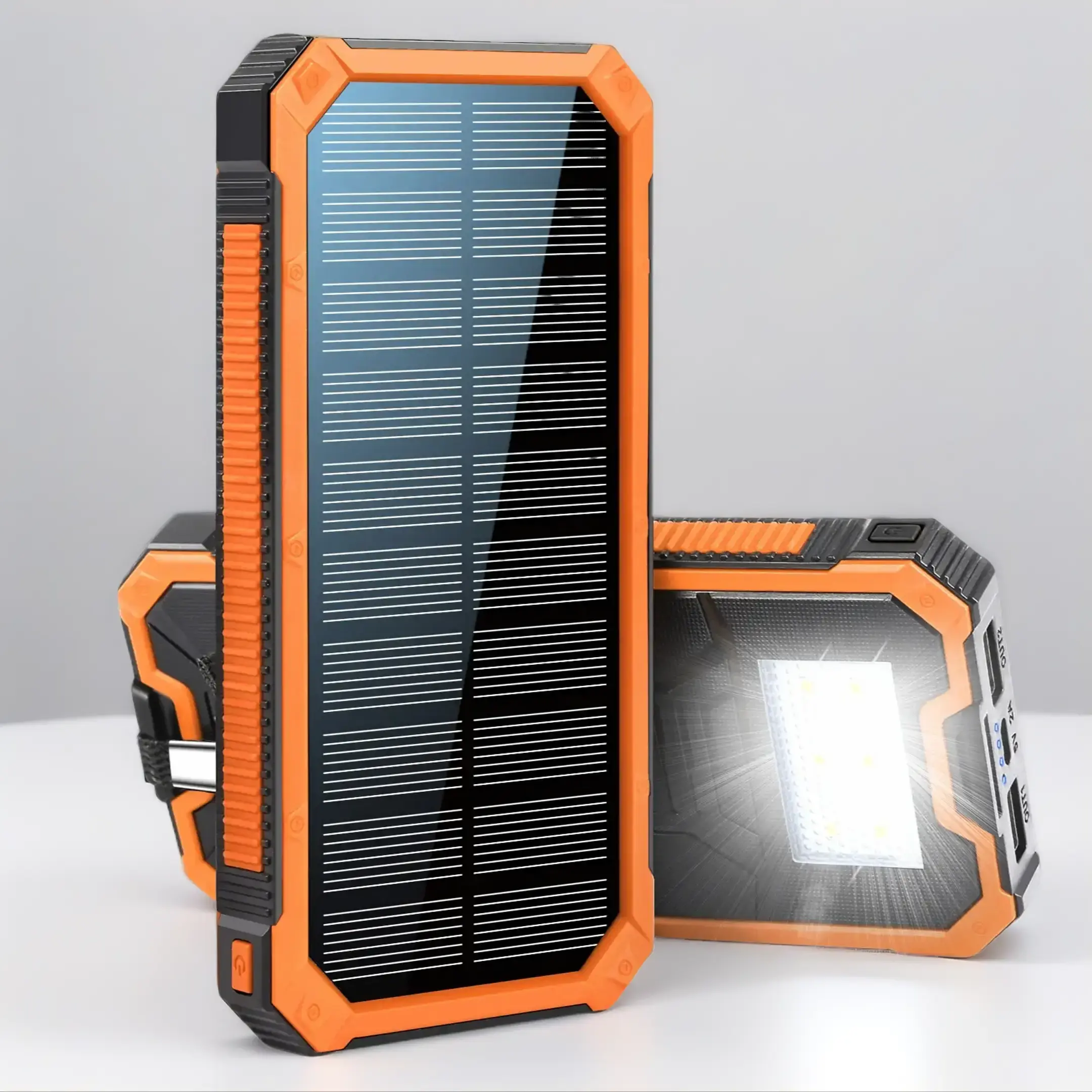 Solar Powered Power Bank, 20000mAh Portable Charger with Flashlight, Built-in Solar Panel and Bright Flashlight, Suitable for Outdoor Camping Party Sp